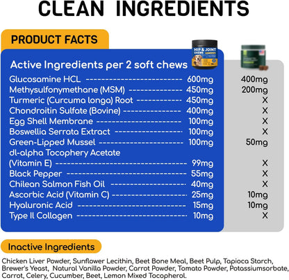 Glucosamine for Dogs 180pcs Joint Support Supplement Dog Hip and Joint Chondroitin Chews Treats with MSM Hemp Dog Joint Pain Relief Mobility Supplements Chicken Flavor Fit All Large Small Medium Breed