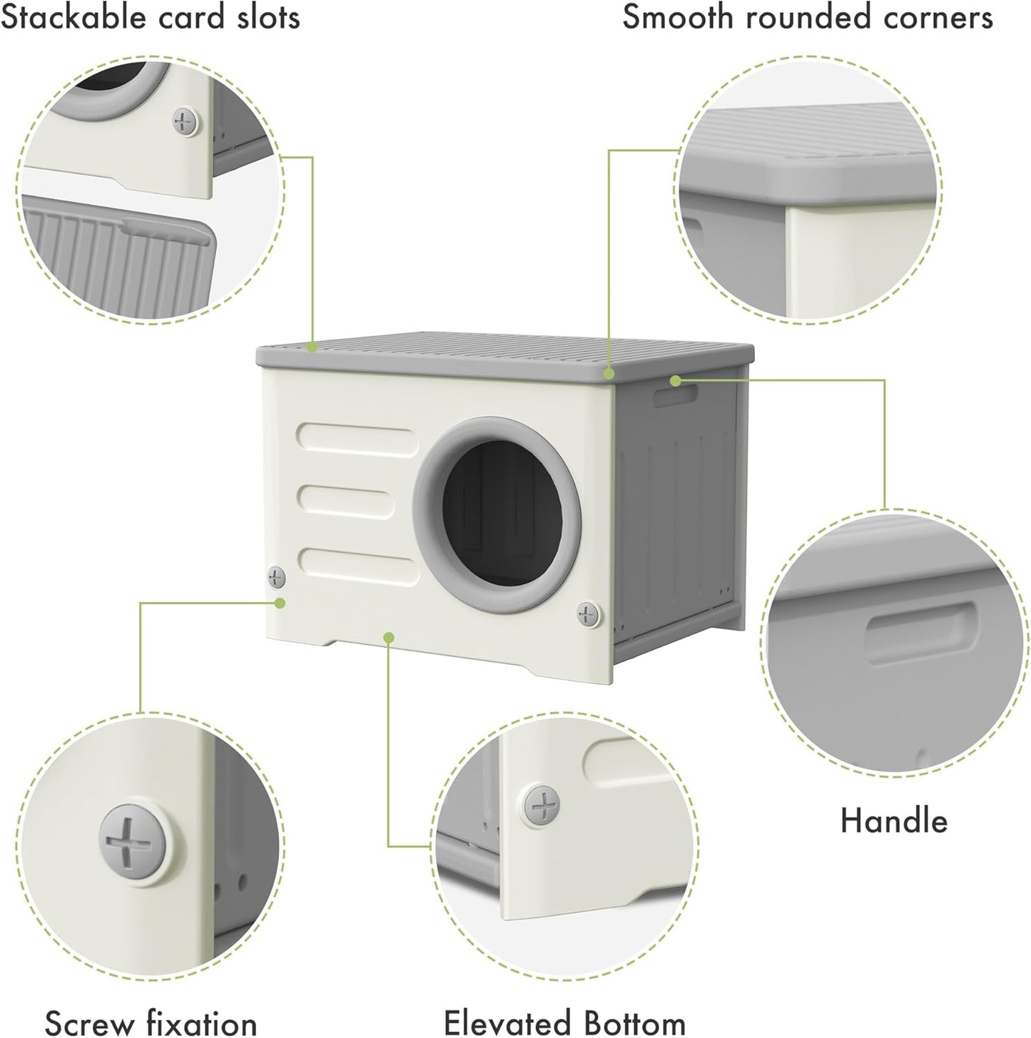 Outdoor Cat House Weatherproof&Insulated,Plastic Waterproof Elevated Cat Shelter Stackable Pet House Cat Wave for Outdoor Indoor Use with Bed Cushion（Green）