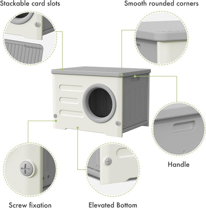 Outdoor Cat House Weatherproof&Insulated,Plastic Waterproof Elevated Cat Shelter Stackable Pet House Cat Wave for Outdoor Indoor Use with Bed Cushion（Green）
