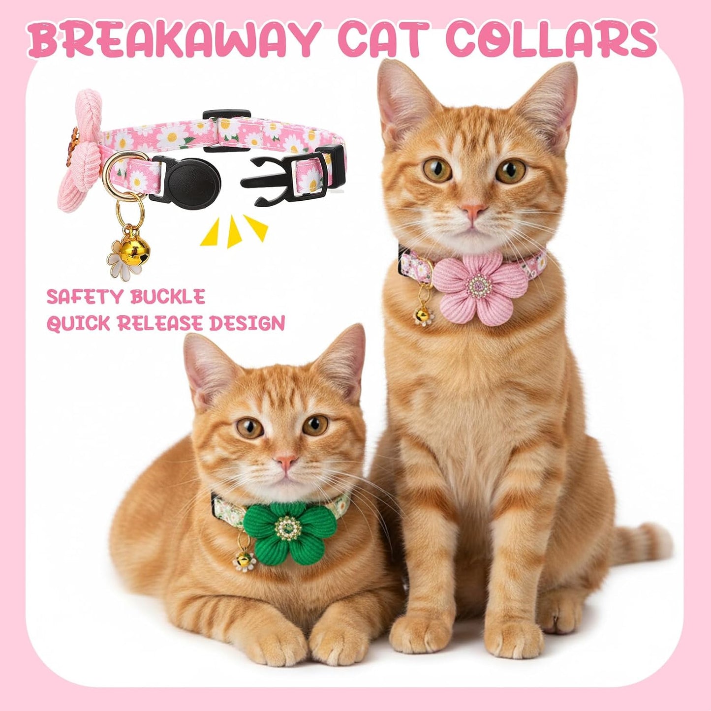 4 Pack Breakaway Cat Collars with Bells Flower Pendants Adjustable Floral Cat Collars with Bowtie Safety Kitten Collar for Girl Boy Cats