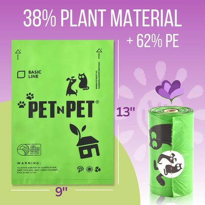 Pet N Pet 1080 Counts Green, Lavender Scented Poop Bags for Dogs, 38% Plant Based & 62% PE + 100% Plant Based Dog Wipes for Paws and Butt, 400 Counts Dog Pet Wipes, 8" x 8" Hypoallergenic Wipes