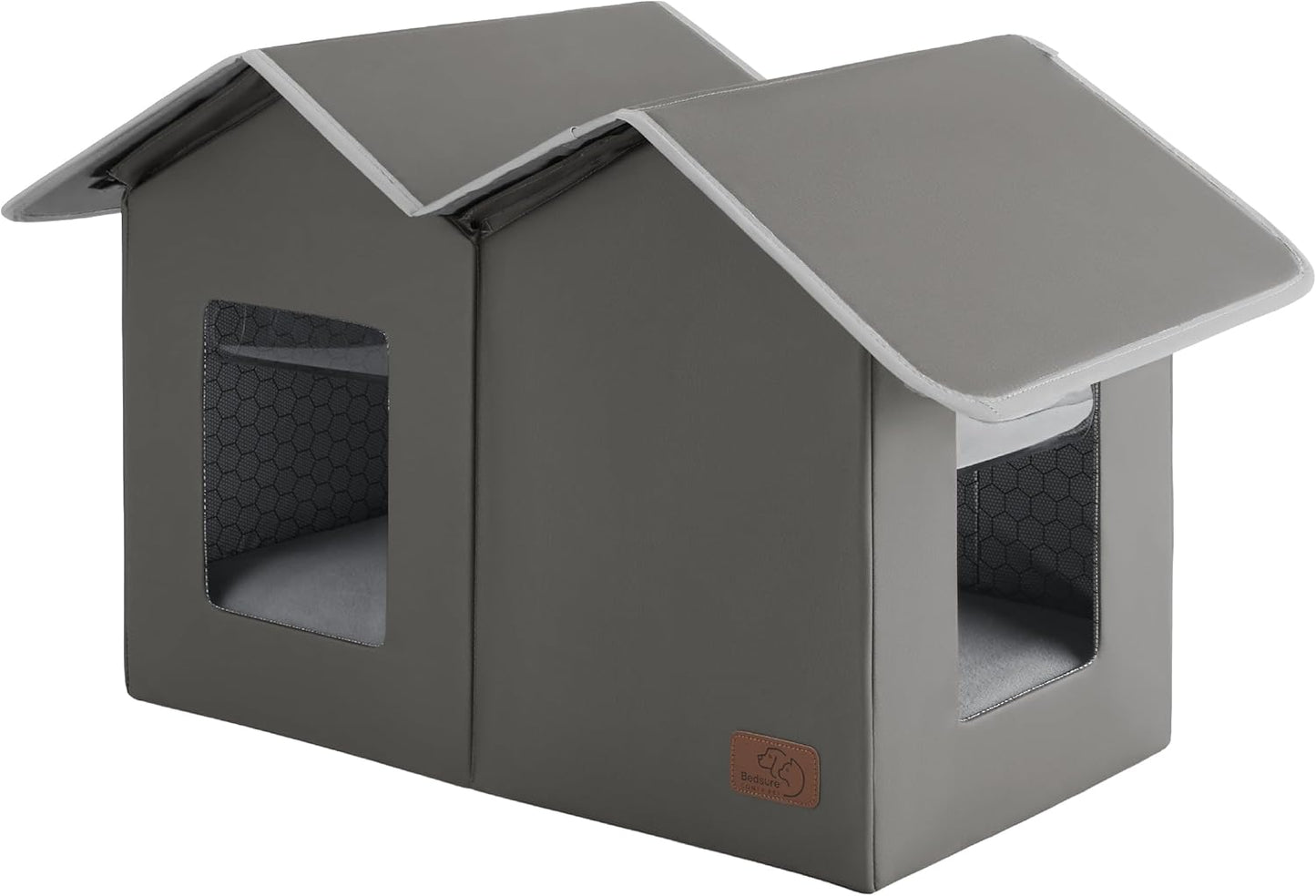 Bedsure Weatherproof Outdoor Cat House-Extra Wide Insulated Feral Cat Shelter with Raised Base in Winter, Waterproof Outside Pet Hideout for Stray Kitty, 22.5x12.5x13.25inches, Grey