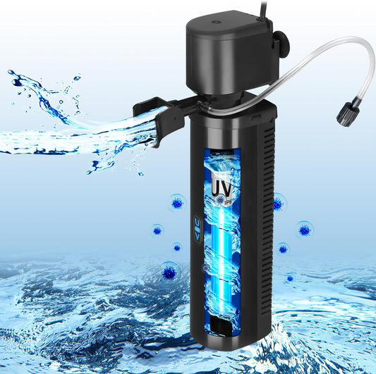 Aquarium Filter for 40-150 Gallon Tank, U-V Fish Tank Green Clean Machine Submersible Powerful Pump Canister Filter 400GPH for Pond Turtle Tank Saltwater Freshwater Crystal Clear Green Killing