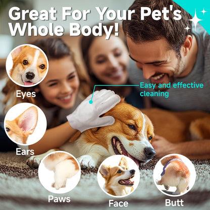 Pet Grooming Glove Wipes, 6-Pack (Individually Wrapped) - Disposable & Rinse-Free for Dogs and Cats, Unscented & Hypoallergenic - Thickened, Moisture-Rich Wipes for Cleaning, Deodorizing & Travel