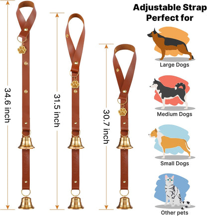 Leather Dog Door bells for Potty Training, Big Brass Puppy Dog Door Bells Extra Loud for Dogs Training, Housebreaking, Door Knob, Dog Bell to Ring to Go Outside Puppy Pet Supplies Leather 2Packs
