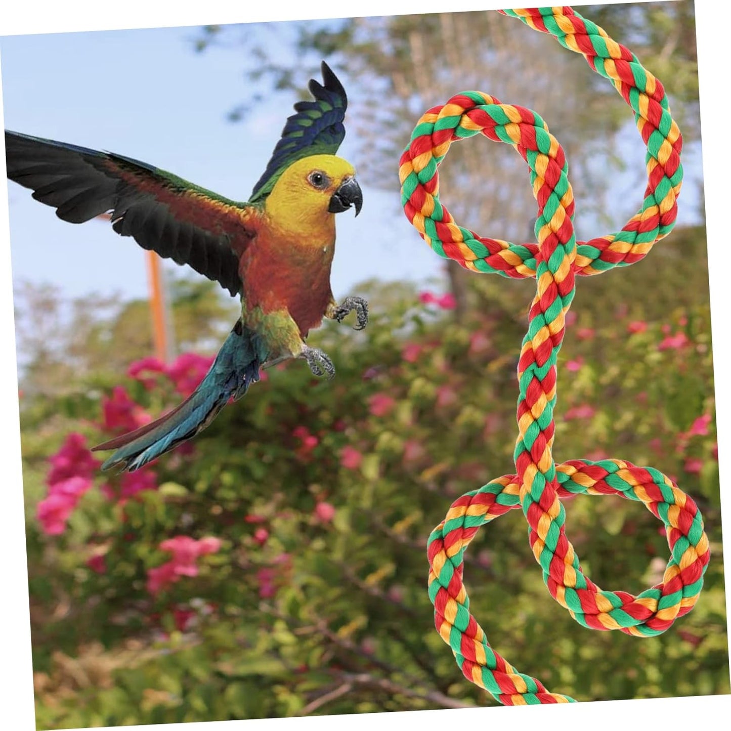 Happyyami 2pcs Rope Perch Set for Parrots Budgies and Macaws Multi-Purpose Chewing Toy Natural Material Lengths