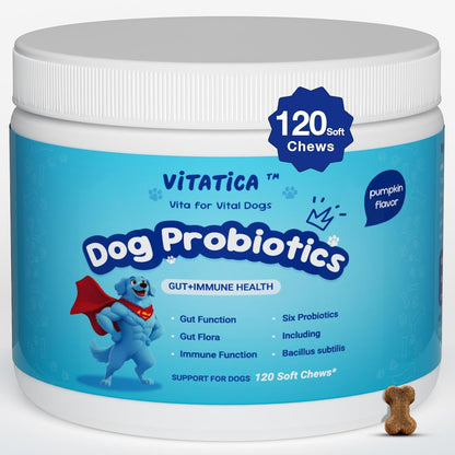 Premium Probiotics for Dogs - All-in-One Daily Supplement | Supports Joint, Heart, Skin, Digestion, Immune System & Liver Health (120 Chews Pumpkin)