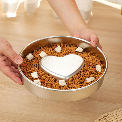 Pssopp Pet Slower Food Feeding Bowls, Stainless Steel Heart Shaped Maze Dog Feeder for Large Medium Small Breeds Pets Slow Down Eating