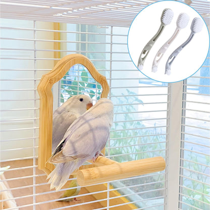 Bird Cage Cleaning Brush with Long Handle, Durable Hard Bristle Scrub Brush for Bird Droppings, Parrot Cage Cleaner Tool, Pet Bird Perch Cleaning Accessories for Aviary and Small Animal Cages