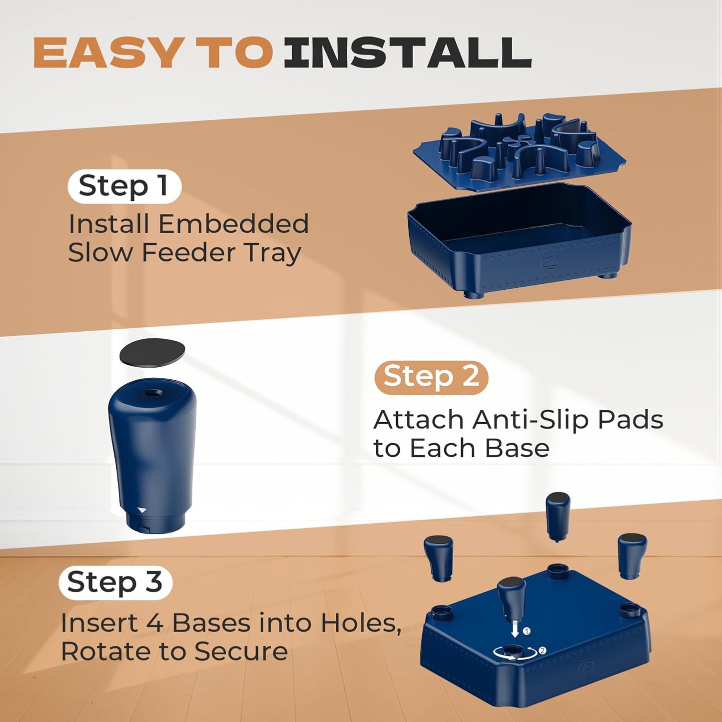 UPSKY Slow Feeder Dog Bowl, 2-in-1 Raised Dog Bowl with Anti-Choking Maze Puzzle, 2-6 Cups Pet Food for Small & Medium Breeds, Interactive Pet Feeder to Slow Eating, Reduce Boredom Blue