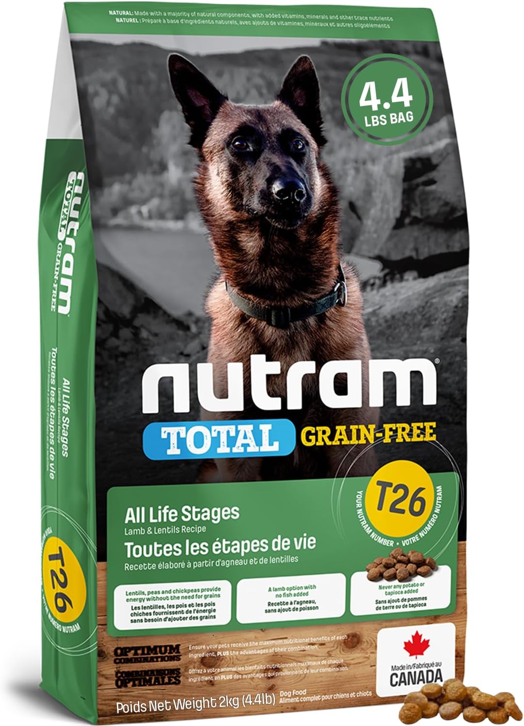T26 Grain-Free Lamb & Lentils Dry Dog Food | High Protein, Chicken-Free Kibble with Pumpkin, Flaxseed & Salmon Oil | Easily Digestible, Allergy-Friendly for Puppies, Adults & Seniors (4.4 LBS)