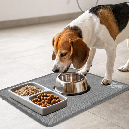PUPTECK Dog Food Mat, Absorbent Pet Cat Feeding Mat for Food and Water Bowls, Anti-Slip Dog Placemat for Floors Waterproof, Pet Supplies Accessories, Grey Paw S