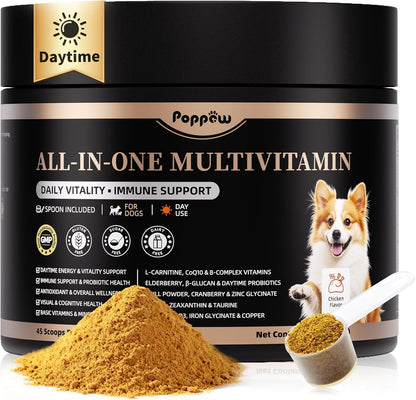 Dog Vitamins and Supplements for Daily Energy, Immune, Antioxidants, Gut, Joint, Skin, Coat, Multivitamin Powder for Dogs with L-Carnitine, Taurine, Probiotics - Chicken Flavor, 75 Scoops