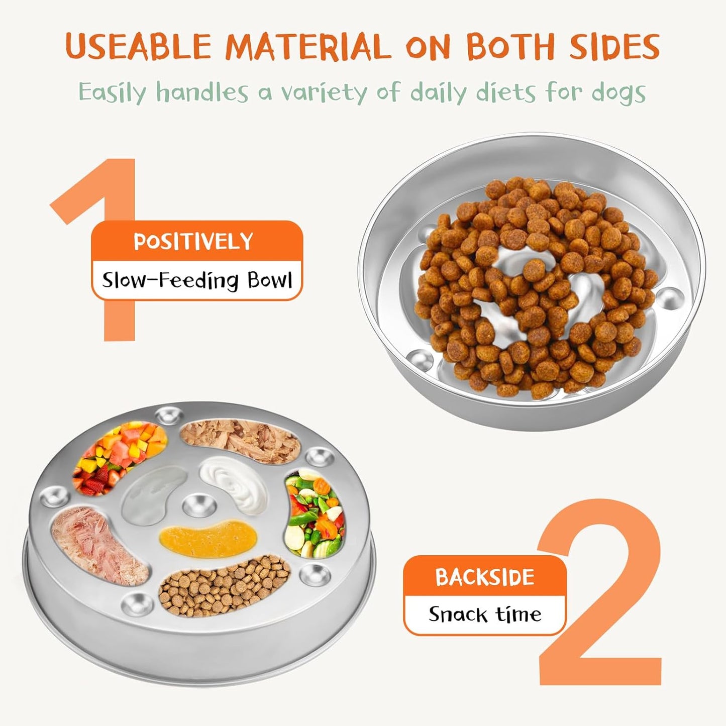 2PCS 9in Slow Feeder Dog Bowls, Stainless Steel Slow Feed Dog Bowl, Large Capacity Bowl for Dogs, Double-Sided Design Suitable for Dry and Wet Food, Dogs Accessories, Pet Supplies (Sliver)