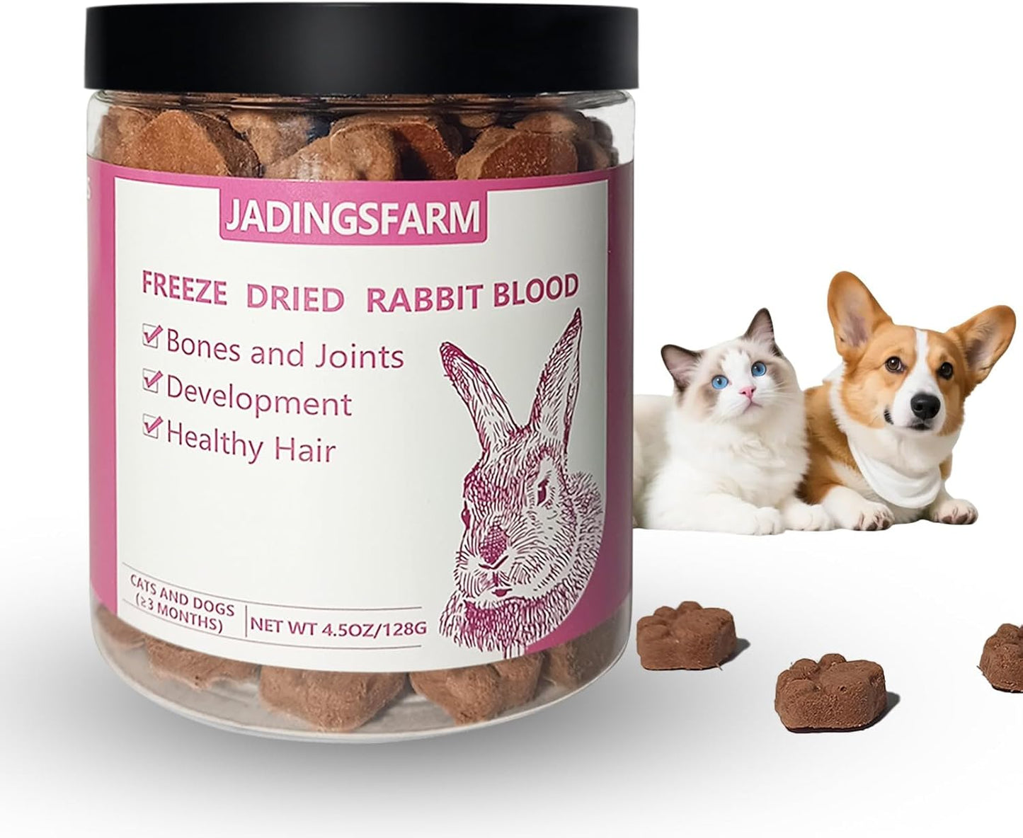 Freeze-Dried Cat Treats, Rabbit Blood Pet Food for Dogs, Iron-Rich Dog Cat Treats, High Protein Training Treats, Grain Free, Gluten Free, Filler Free 4.5 oz