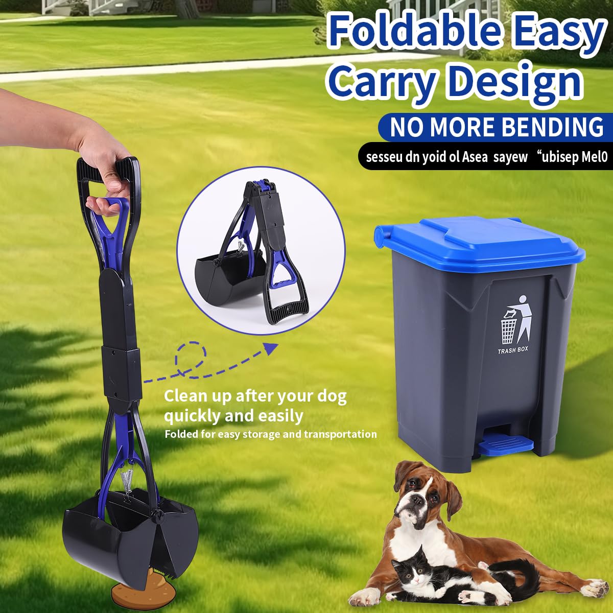 Pooper Scooper 2 Pack with 20 Litre Step Dog Poop Trash Can, 28" Long Handle Dog Poop Scoopers for Large Small Dogs Heavy Duty, Removable Inner Bucket for Outdoors, 50 Waste Bags Included (Blue)