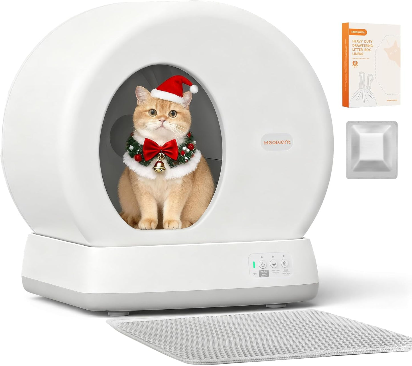 MeoWant Self Cleaning Cat Litter Box, Large Capacity Automatic Cat Litter Box with Integrated Safety Sensors, APP Control, Odor-Free for Multi Cats with Mat & Liner