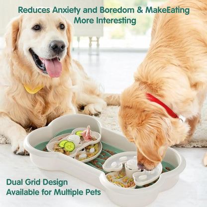 Slow Feeder Dog Bowl for Large Dogs with Non-Slip Base - Adjustable Speed Design, Removable Puzzle Inserts & Dishwasher Safe, Green