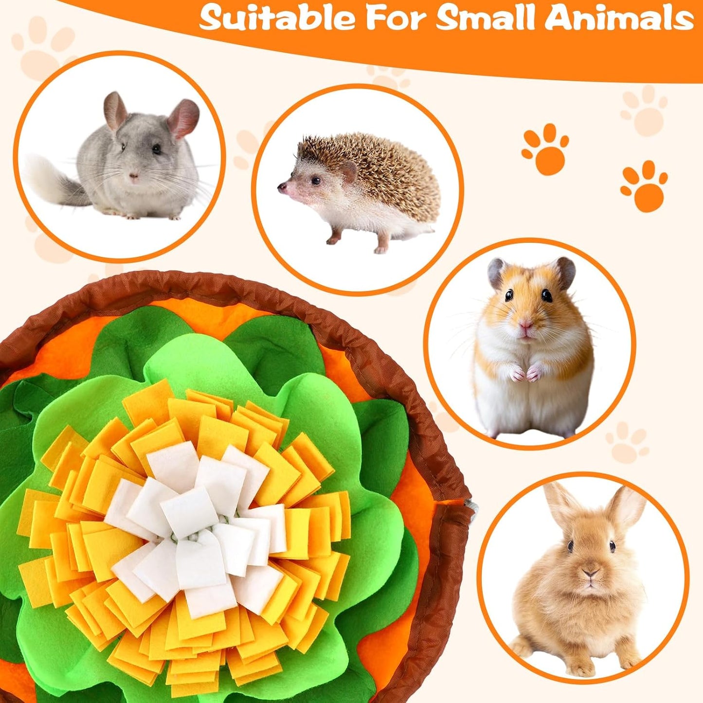 Rabbit Foraging Mat, Interactive Bunny Puzzle Toys Soft Pet Feeding Mat for Hedgehog Guinea Pig Hamster Chinchilla Kitten Puppy and Small Animals