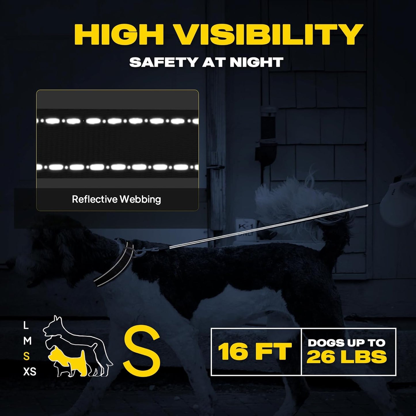 Fida Retractable Dog Leash, 16 ft Dog Walking Leash for Small Dogs up to 26 lbs, 360° Tangle Free, Black