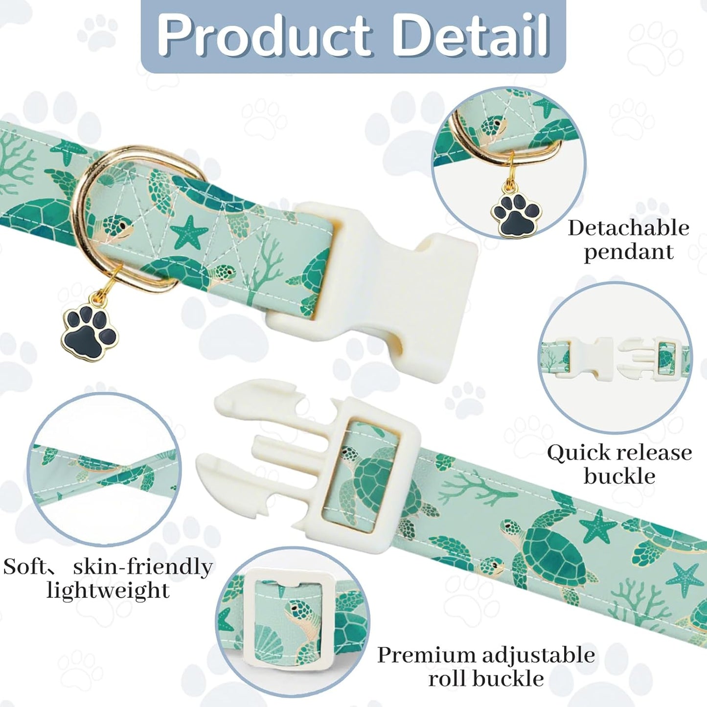 GLOBLELAND Sea Turtles Patterned Dog Collar for Daily Pets Sea Animals Puppy Collars Ocean Adjustable Soft Pet Scarf with Quick Release Buckle for Small Dogs Walking Running