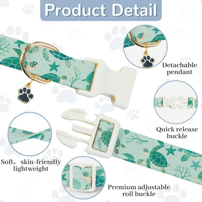 GLOBLELAND Sea Turtles Patterned Dog Collar for Daily Pets Sea Animals Puppy Collars Ocean Adjustable Soft Pet Scarf with Quick Release Buckle for Small Dogs Walking Running