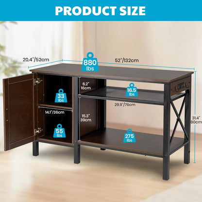 55-75 Gallon Fish Tank Stand - Heavy Duty Aquarium Stand with Power Outlets, Cabinet for Fish Tank Accessories Storage, Metal Frame, Suitable for Fish Tank, Turtle Tank, 880LBS Capacity, Brown