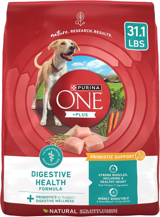 Purina One Plus Digestive Health Formula Dry Dog Food Natural with Added Vitamins, Minerals and Nutrients - 31.1 Lb. Bag