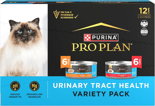 Purina Pro Plan Urinary Tract Wet Cat Food Variety Pack Urinary Tract Health Beef and Chicken Entrees - (Pack of 12) 5.5 oz. Cans