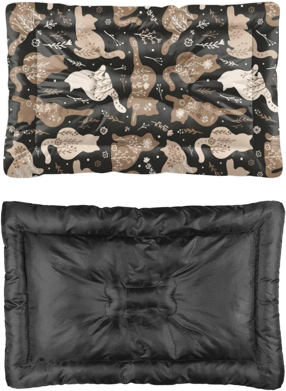 Cat Silhouette Floral Non Slip Dog Bed Dog Cage Mats Pad for Crate Crate Pillow Washable Non-Slip Pillow for Cages Beds Small Furniture Mat Pet Cushions Indoor Outdoor 36X24 Inch