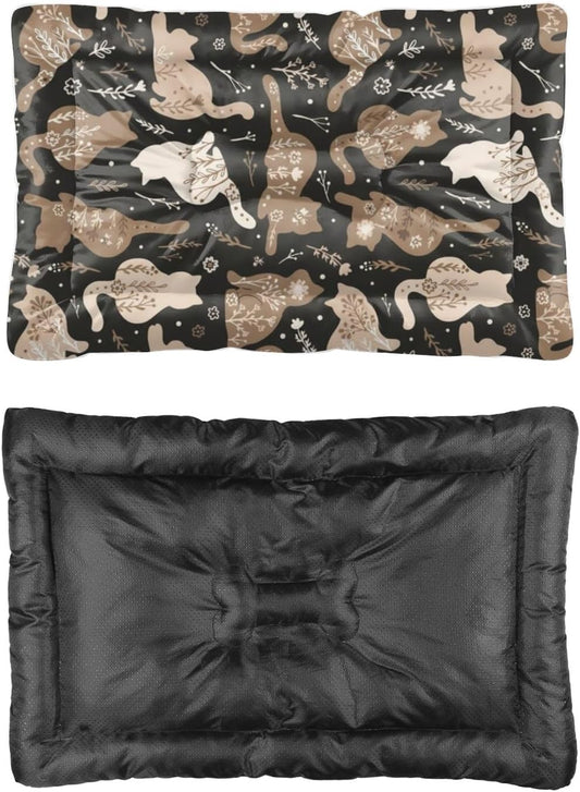 Cat Silhouette Floral Non Slip Dog Bed Dog Cage Mats Pad for Crate Crate Pillow Washable Non-Slip Pillow for Cages Beds Small Furniture Mat Pet Cushions Indoor Outdoor 36X24 Inch