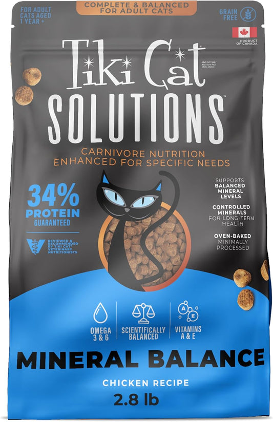 Tiki Cat Solutions Mineral Balance Dry Cat Food, Supports Urinary Health, Chicken, 2.8 lbs. Bag