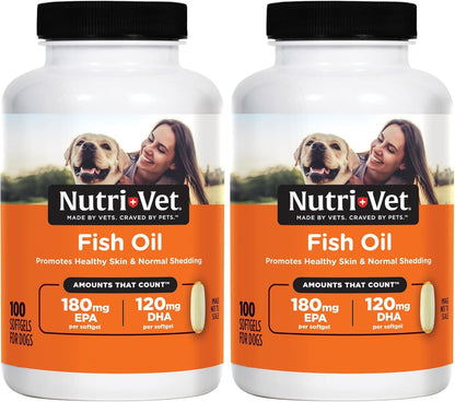 Nutri-Vet Fish Oil Supplement for Dogs,Omega 3,Fish Oil for Dogs,Pet Supplies,Pet Vitamins and Supplements,EPA DHA Formula,Puppy Vitamins,Shed Control,New Puppy Essentials,100 Count (Pack of 2)