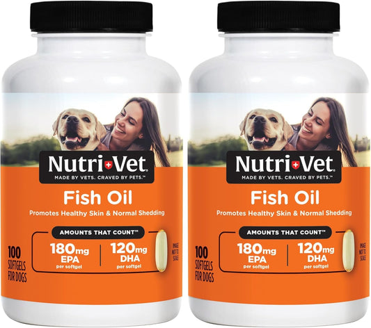 Nutri-Vet Fish Oil Supplement for Dogs,Omega 3,Fish Oil for Dogs,Pet Supplies,Pet Vitamins and Supplements,EPA DHA Formula,Puppy Vitamins,Shed Control,New Puppy Essentials,100 Count (Pack of 2)