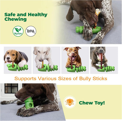 Bully Stick Holder for Dogs - Anti Choking Device for Large & Medium Dogs, 3-in-1 Durable Chew Toy with Peanut Butter Grooves, Durable Dog Toys for Aggressive Chewers