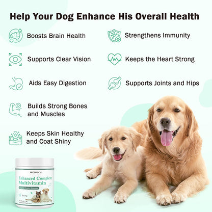 Dog Vitamins and Supplements Probiotics Powder 1LB - Enhanced Complete Multivitamin for Dogs Homemade Dog Food Supplement Supports Immune, Skin & Coat, Digestion with Vitamins, Omega-3, Probiotics