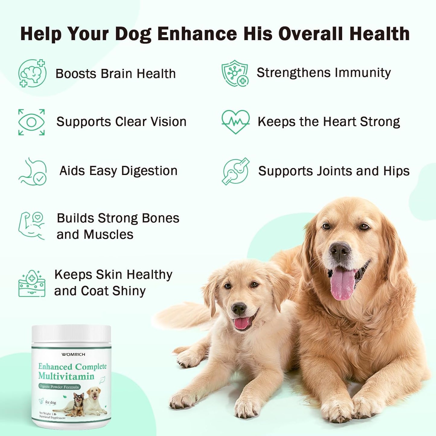 Dog Vitamins and Supplements Probiotics Powder 1LB - Enhanced Complete Multivitamin for Dogs Homemade Dog Food Supplement Supports Immune, Skin & Coat, Digestion with Vitamins, Omega-3, Probiotics