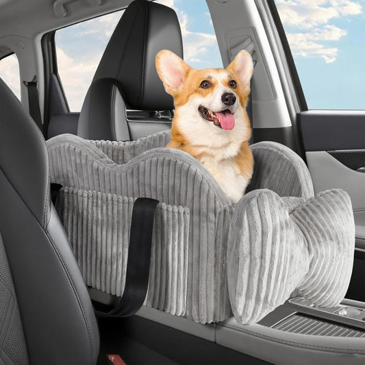 Center Console Dog Car Seat for Small Dogs, Pet Puppy Car Seats with Soft Cushion Safety Belt, Washable Cat Carseats, Pet Bed for Cars, Dog Booster Cars Seats for Dogs Small 5-15 lbs(Grey)