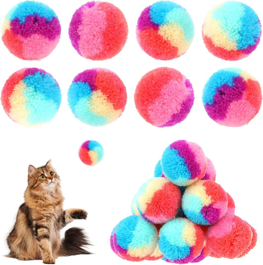 KALIONE 30 Pcs Soft Plush Cat Ball 1.2-inch Rainbow Cat Toy Balls Fuzzy Kitty Balls Kitten Puff Balls Colorful Cat Pom Pom Balls for Cat Kitten Pet Playing Exercising