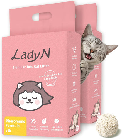 Lady N Cat Attract Tofu Litter – Natural Attractant Formula for Litter Box Training, Calming Pheromone for Multi-Cat Homes, Granular Mini-Pellet Shape for Self-Cleaning Box, 18lb