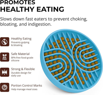 Slow Feeder Dog Bowls, Dishwasher Safe, Non-Slip Base, BPA-Free Slow Eating Dog Bowl (Blue, 1-Pack)