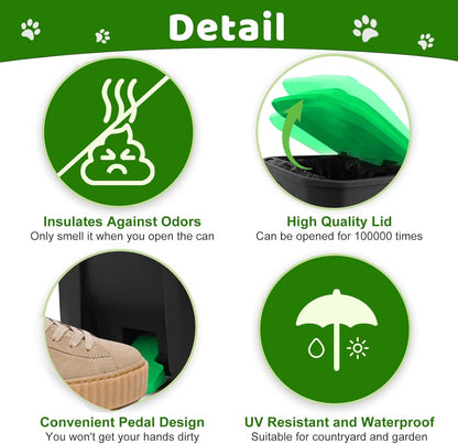 Dog Poop Trash Can Outside with Pooper Scooper and Metal Rake & Tray, 20L/5Gal Dog Waste Trash Can with Lid, Pedal and Removable Inner Waste Bin, Pet Poop Bin with 100 Bags, Green