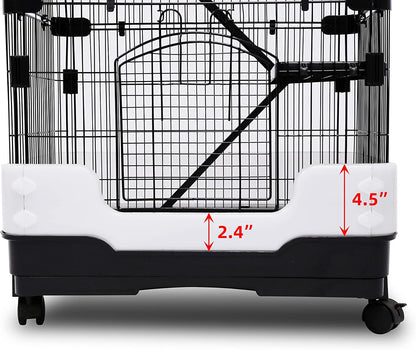 Homey Pet 3 Levels Chinchilla Ferret Pet Crate Small Animals Cages for Rat, Hamster, Guinea Pig, Squirrel, Include Caster Tray and Urine Guard (Black)