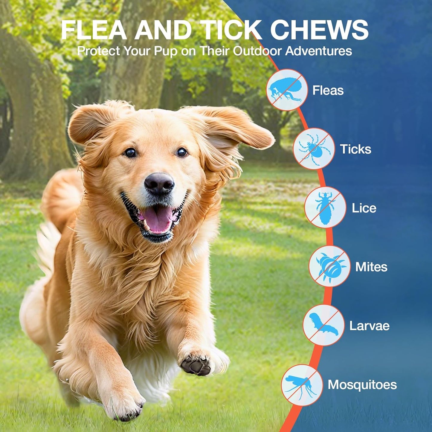 Flea and Tick Prevention for Dogs Chewables, Natural Dog Flea and Tick Treatment, Oral Flea Pills for Dogs Puppy, Skin & Coat Support Supplement