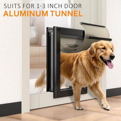 [Classicmacher] Heavy Duty Dog Door with Double Sliding Lock Panel, Aluminum Large Doggie Door for Exterior Door, Magnetic Double Flaps Dog Door for L arge and Medium Dog Up to 100 Lbs (Large,Black)