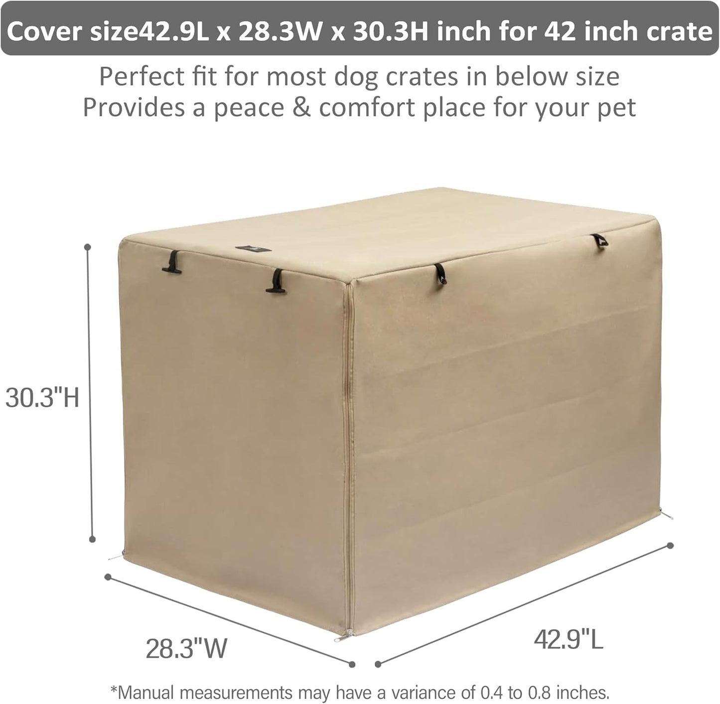 X-ZONE PET Double Door Dog Crate Cover - Polyester Pet Kennel Cover (Fits 24 30 36 42 48 inches Wire Crate) (42Inch, Tan)