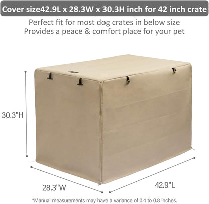 X-ZONE PET Double Door Dog Crate Cover - Polyester Pet Kennel Cover (Fits 24 30 36 42 48 inches Wire Crate) (42Inch, Tan)