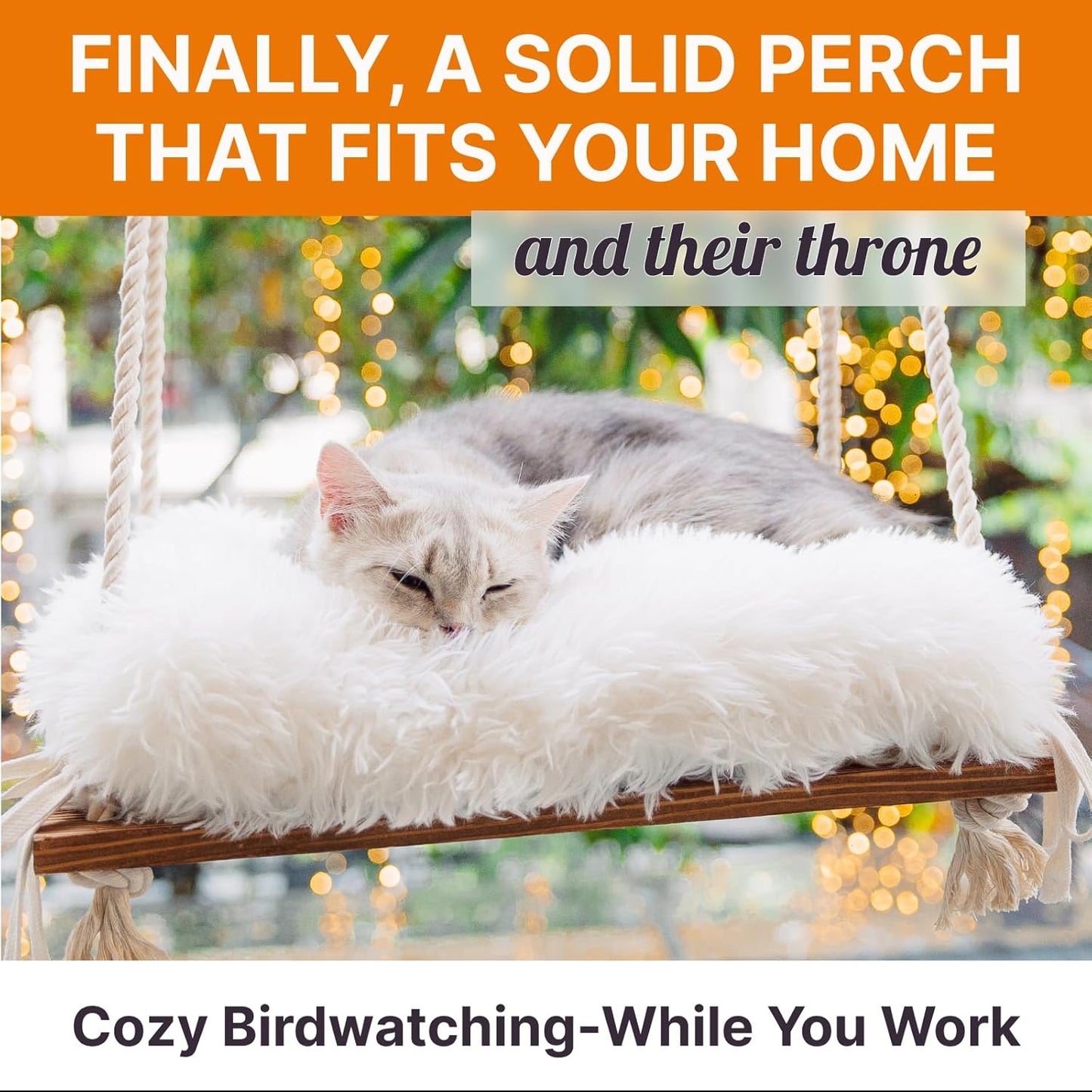 Cat Hammock with Industrial-Grade Suction Cups - Solid Pine Wood Seat, Soft Cushion - 42 lb Capacity