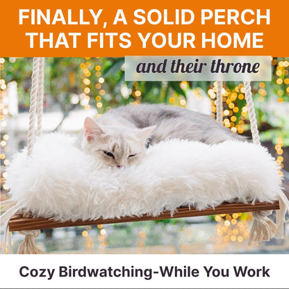 Cat Hammock with Industrial-Grade Suction Cups - Solid Pine Wood Seat, Soft Cushion - 42 lb Capacity