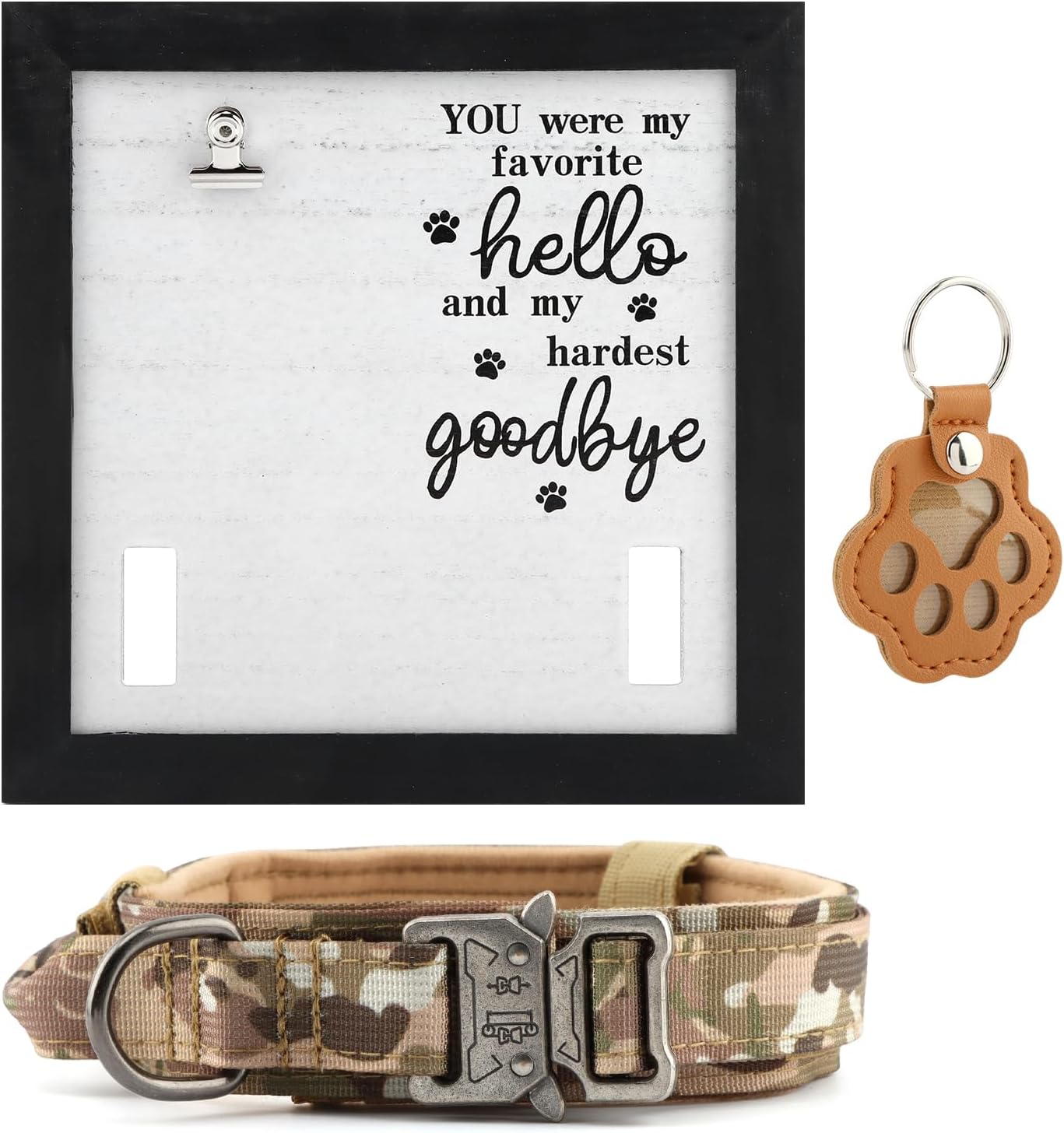 Pet Memorial Picture Frame with Collar Display Holder, Hair Collector Keychain, Remembrance Keepsake Frame for Dogs and Cats, Sympathy Gift for Pet Lovers